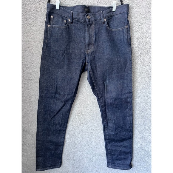 Uniqlo Jeans Mens 36x32 Blue Dark Wash Slim Straight Leg‎ Kaihara Selvedge - Picture 1 of 14